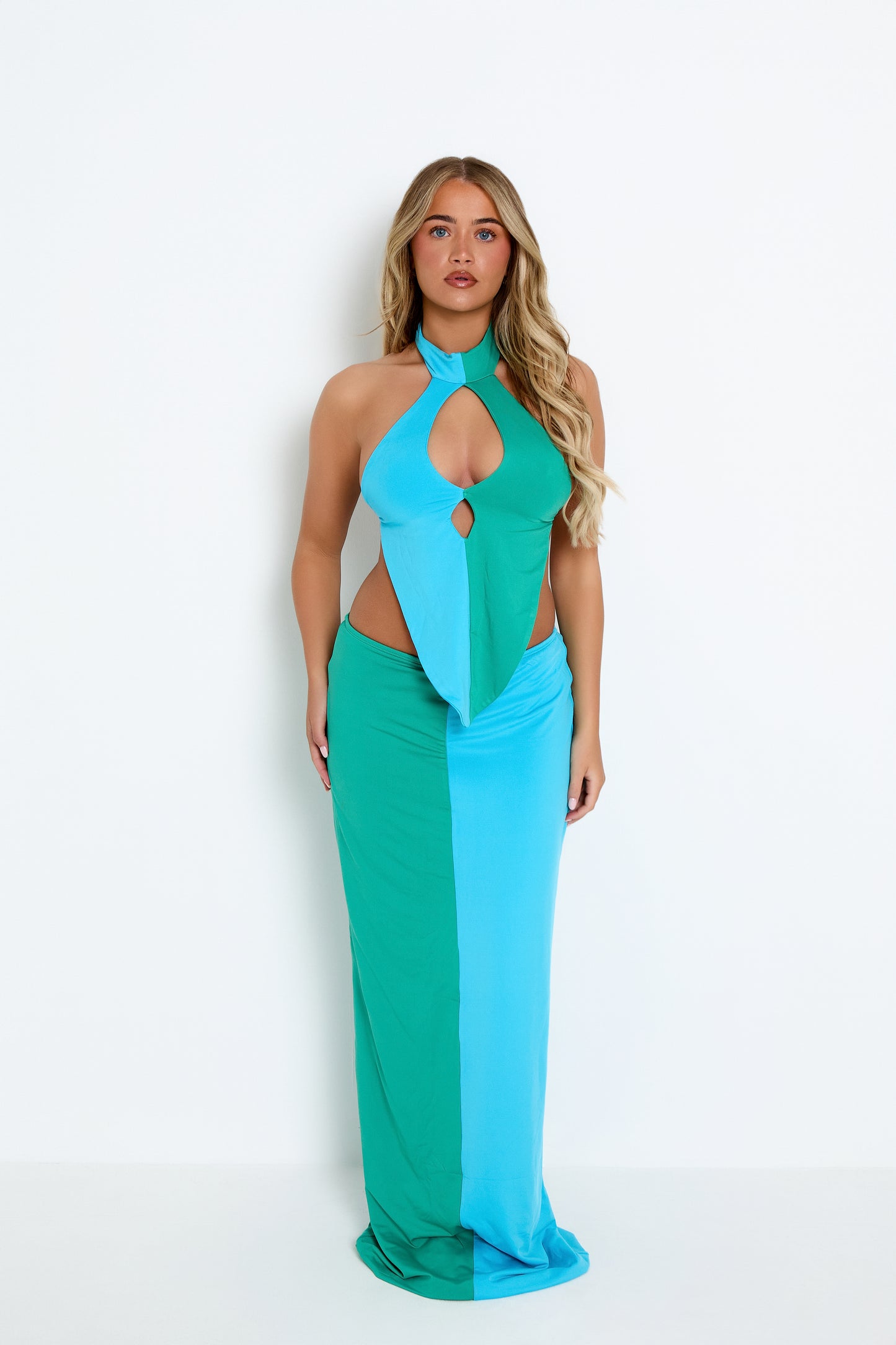 Aqua halter neck top