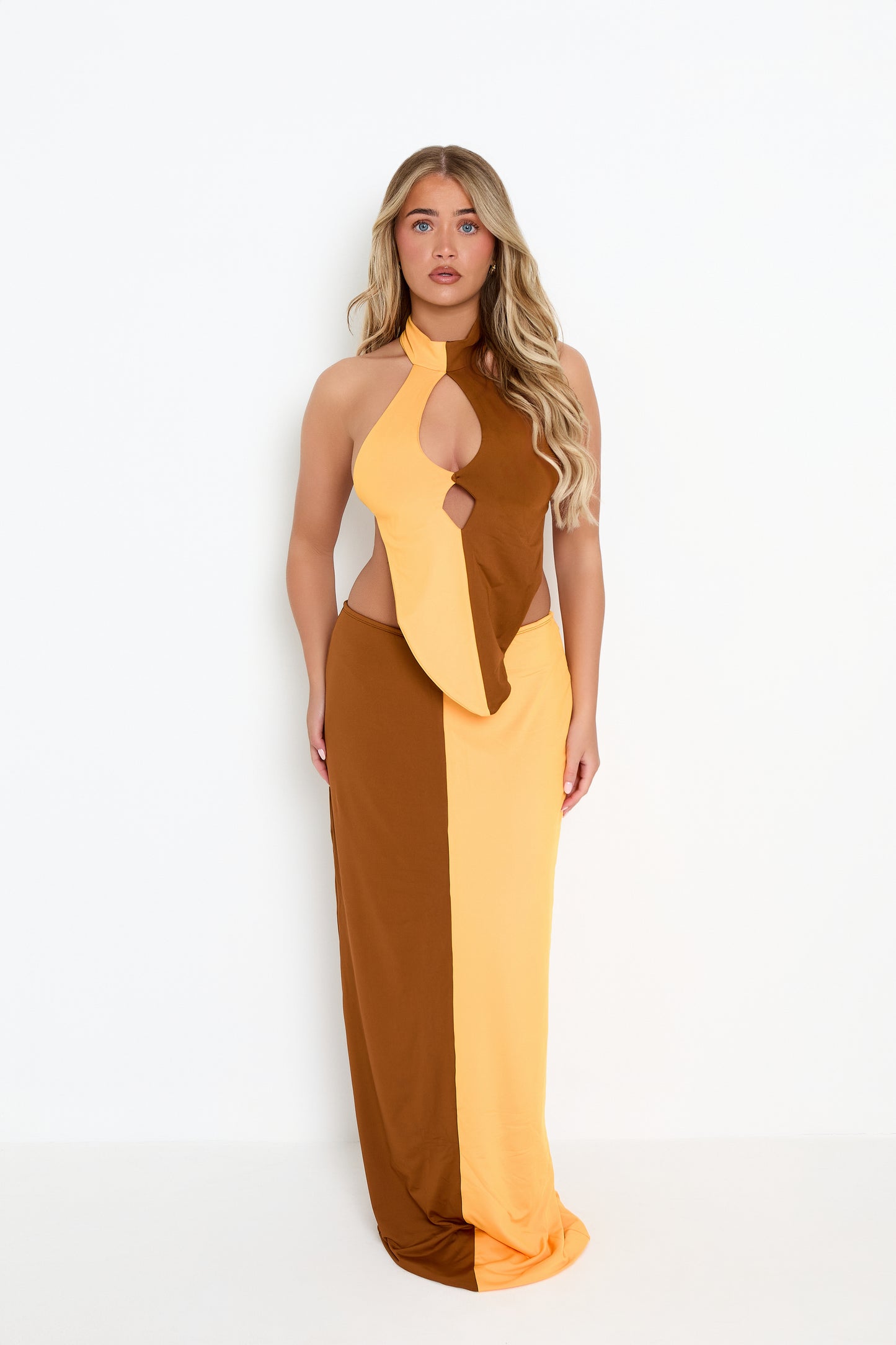 Sandy halter neck keyhole top