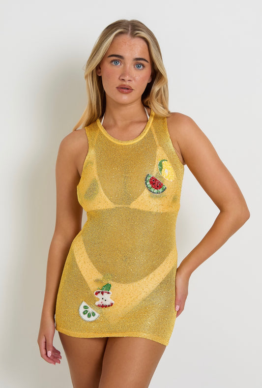 Melany sparkly mini dress yellow