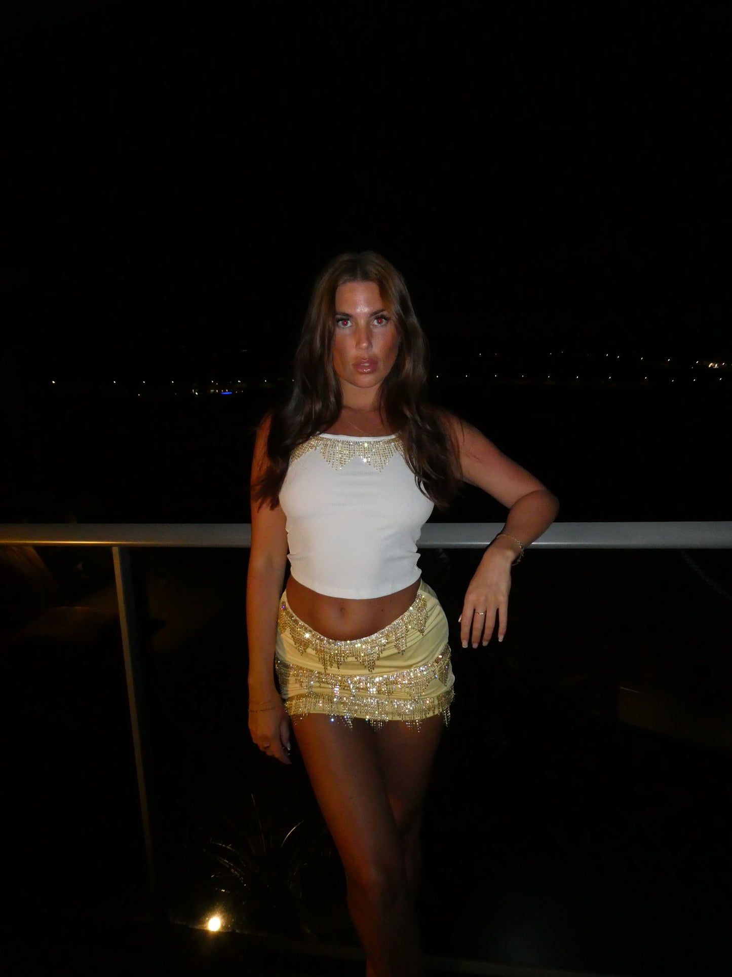 Annie rhinestone vest top white