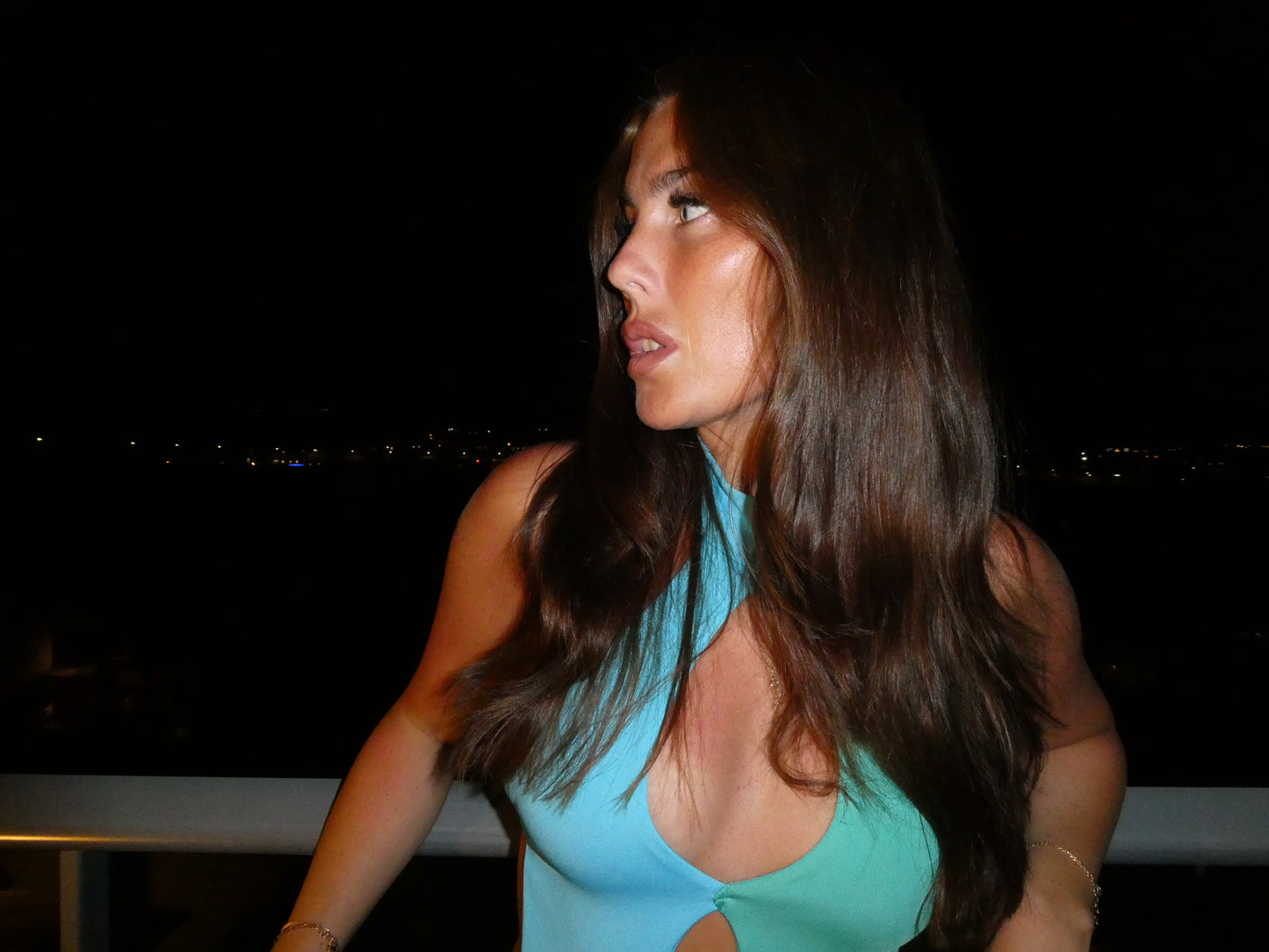 Aqua halter neck top