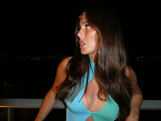 Aqua halter neck top