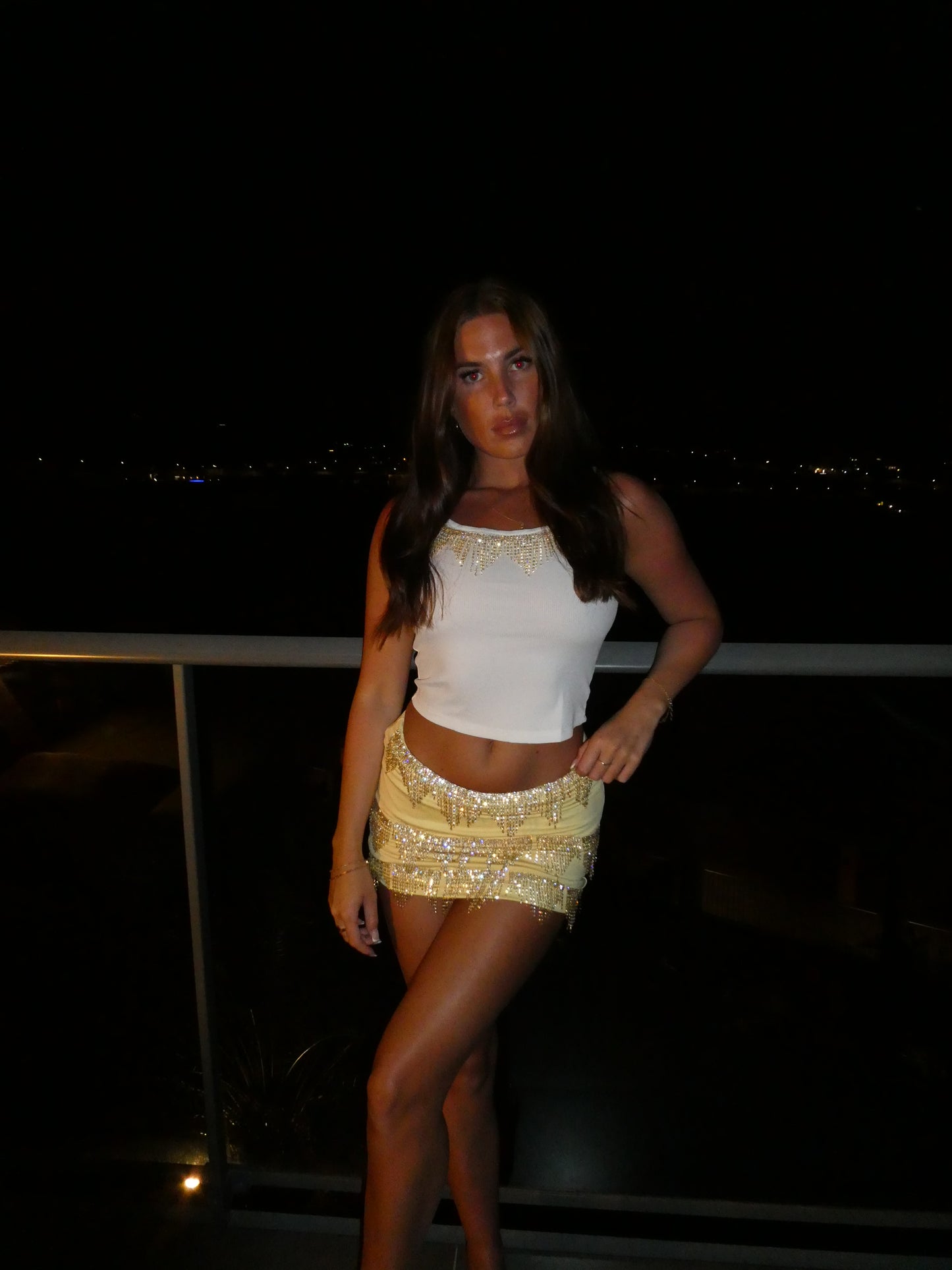 Annie rhinestone vest top white