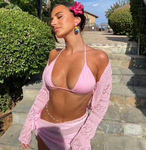 Baby pink cropped crochet cardi