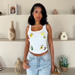 White fitted fruit vest top