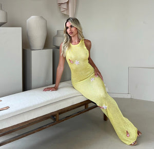 Yellow bottle beaded maxi dress