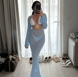 Baby blue cut out maxi stars dress