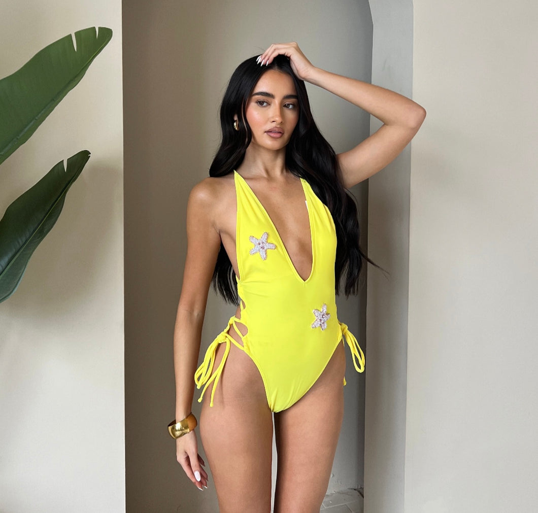 Yellow beaded starfish swimsuit