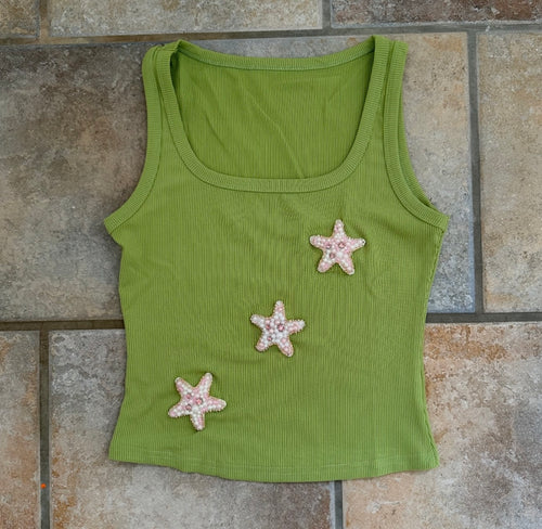 Green tank vest - Pink stars