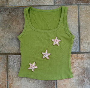 Green tank vest - Pink stars