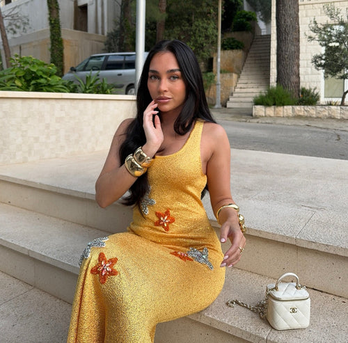 Yellow maxi deluxe sparkly dress