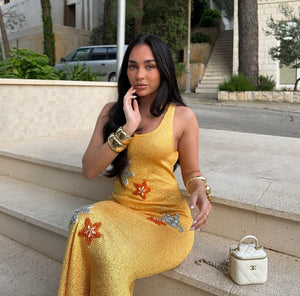 Yellow maxi deluxe sparkly dress