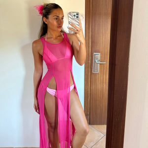 As seen on Lydia Butler - Pink mesh spilt dress