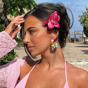 Multi Rattan hoop earrings