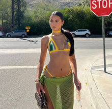 Load image into Gallery viewer, Yellow &amp; green crochet pineapple bikini